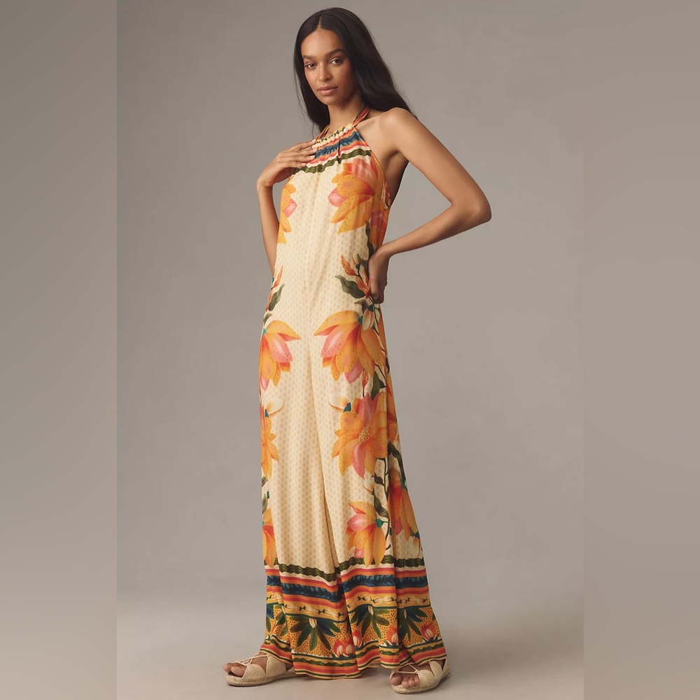 Anthropologie Farm Rio Floral Halter Jumpsuit